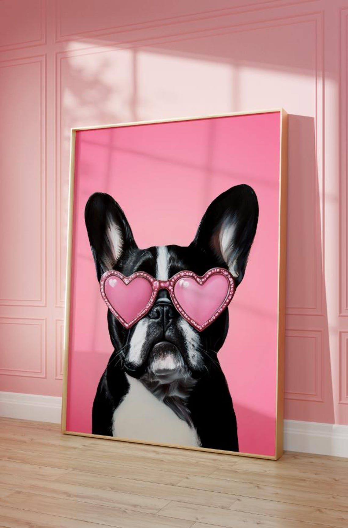 Pink Frenchie Print Funky Poster Preppy Art French Bull Dog Cute Pink Decor Dog Print Kids Room Frenchie Dog Print