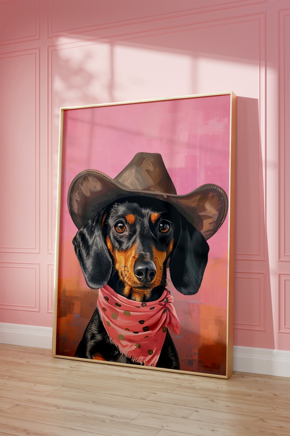 Dachshund Cowgirl Hat Print, Vintage Western Art