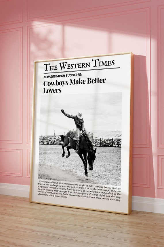 Vintage Cowboy Wall Art Newspaper Wall Art Newspaper Poster Western Wall Art Vintage Bar Cart Dorm Retro Surfing Wall Art