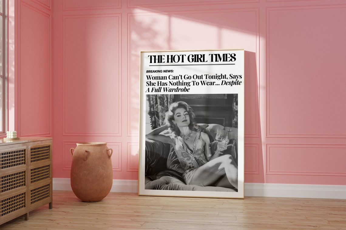 The Hot Girl Times Funny Newspaper Headline Glamorous Vintage Poster