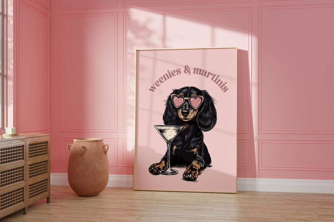 Weenies And Martinis Cute Dachshund Cocktail Bar Cart Poster
