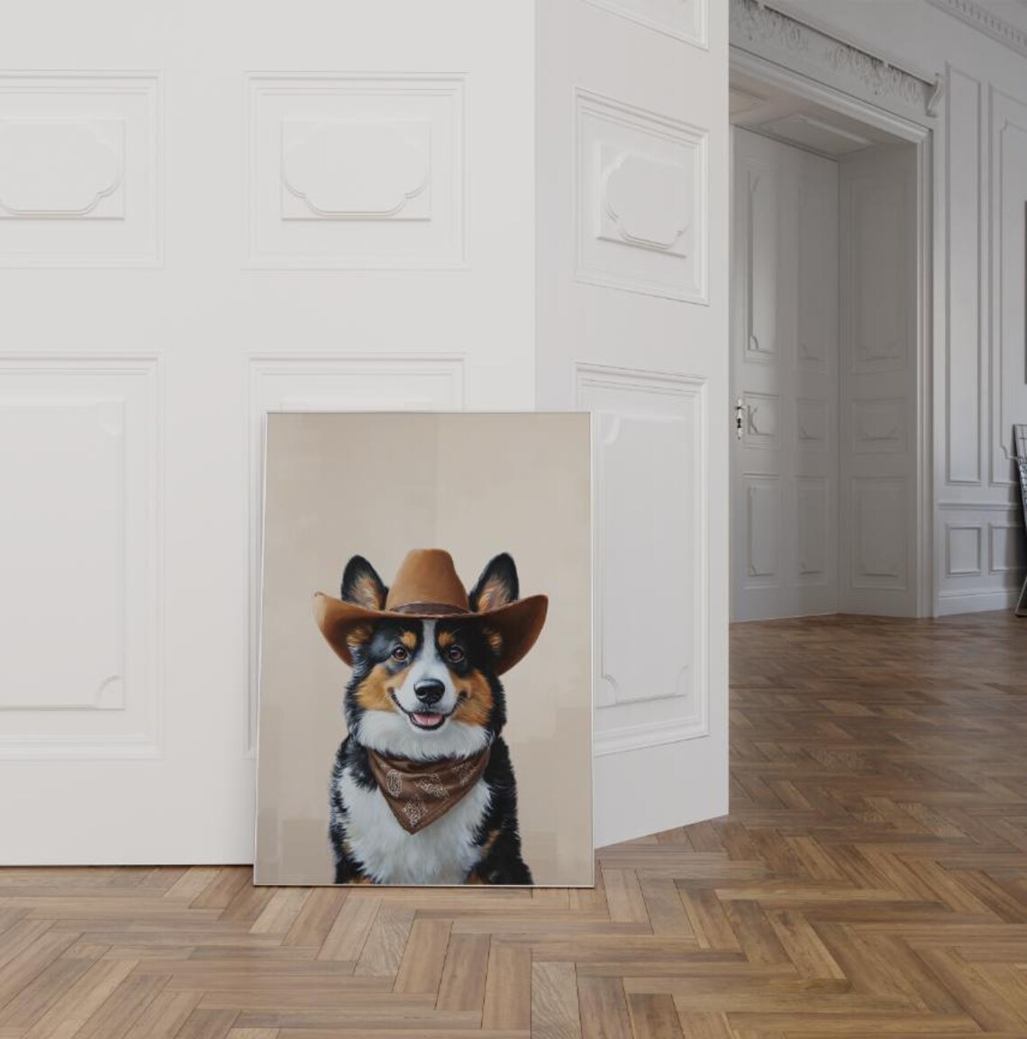 Welsh Corgi Cowboy Hat Bandana Cute Western Dog Portrait Poster