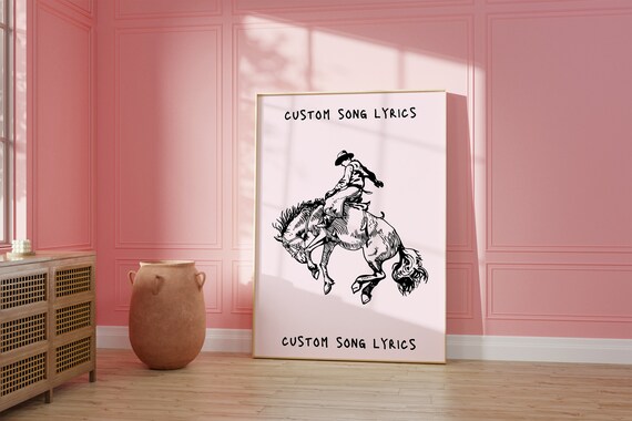 Custom Song Lyrics Western Bronc Rider Line Art Poster for Gifts
