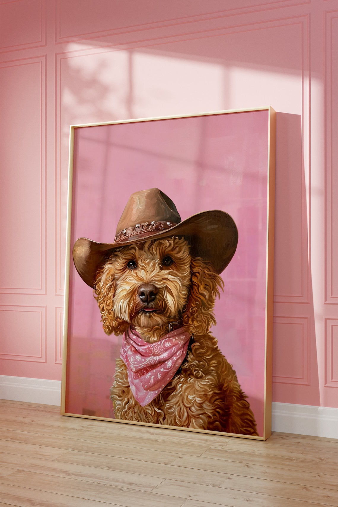 Dog Cowgirl Hat Print, Vintage Western Art Poster