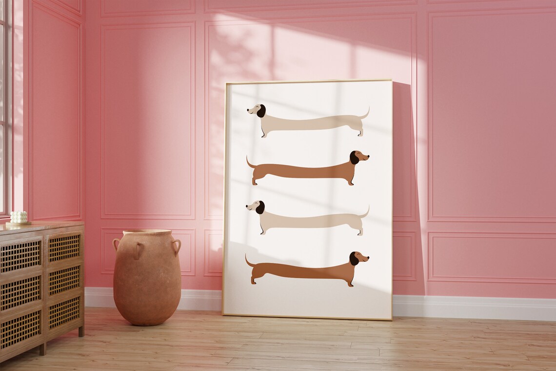 Neutral Aesthetic Dachshund Kids Room Art Print - Image 2