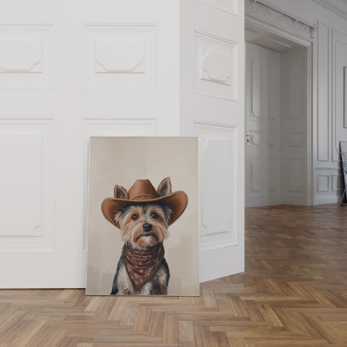 Yorkshire Terrier Cowboy Hat Western Puppy Portrait Animal Poster
