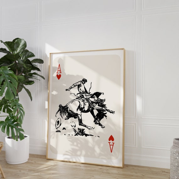 Cowboy Playing Card Vintage Cowboy Rodeo Cowboy Western Print Cowgirl Western Aesthetic Western Decor Preppy Pink Art