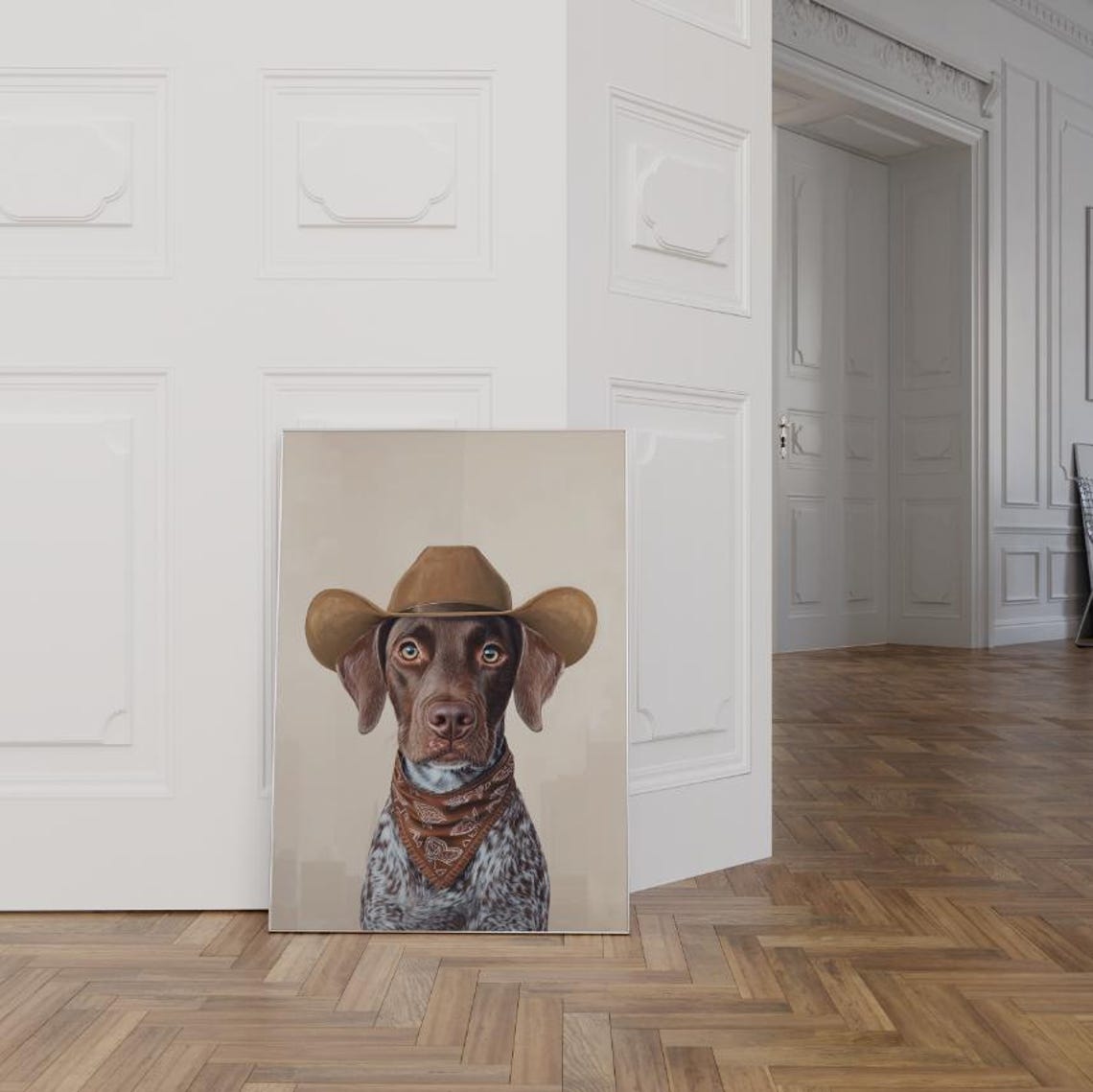 German Shorthaired Pointer in Cowboy Hat Western Dog Art Poster