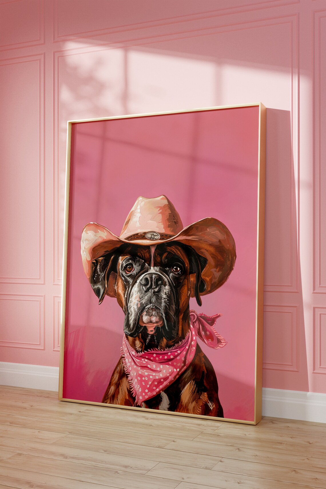 Boxer Dog Cowgirl Hat Vintage Western Art Print