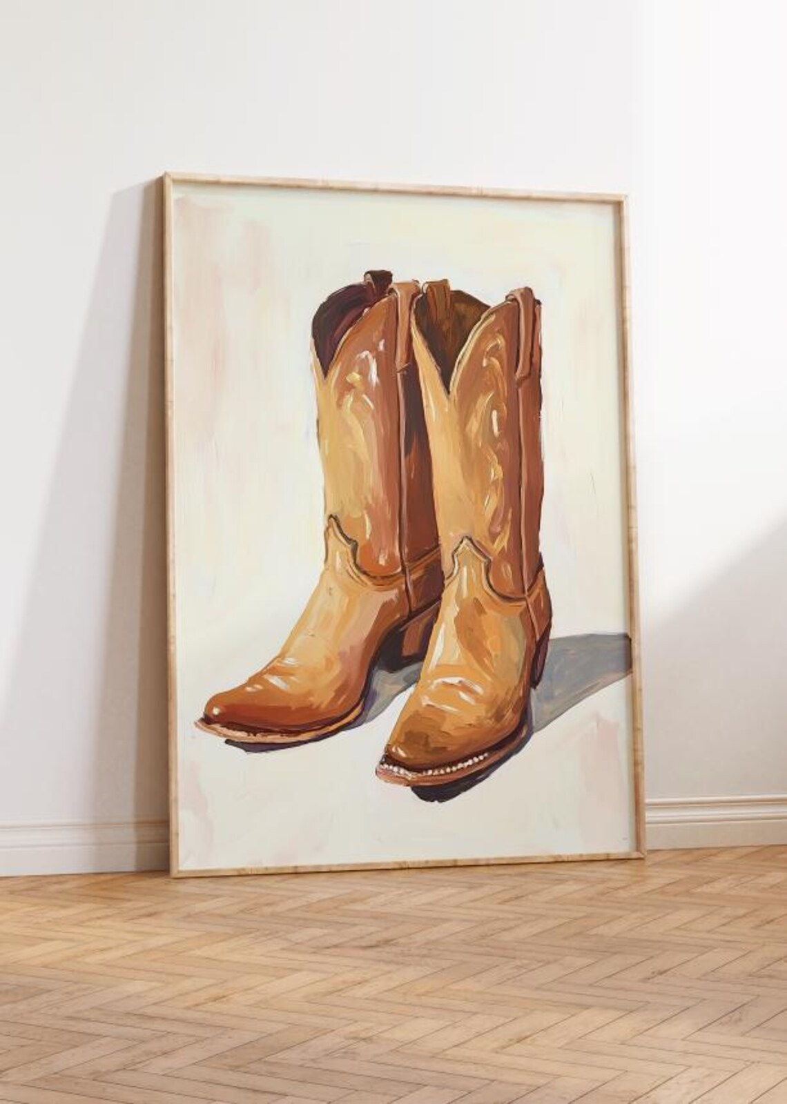 Tan Cowboy Boots Still Life Painting Rustic Western Decor Art Poster