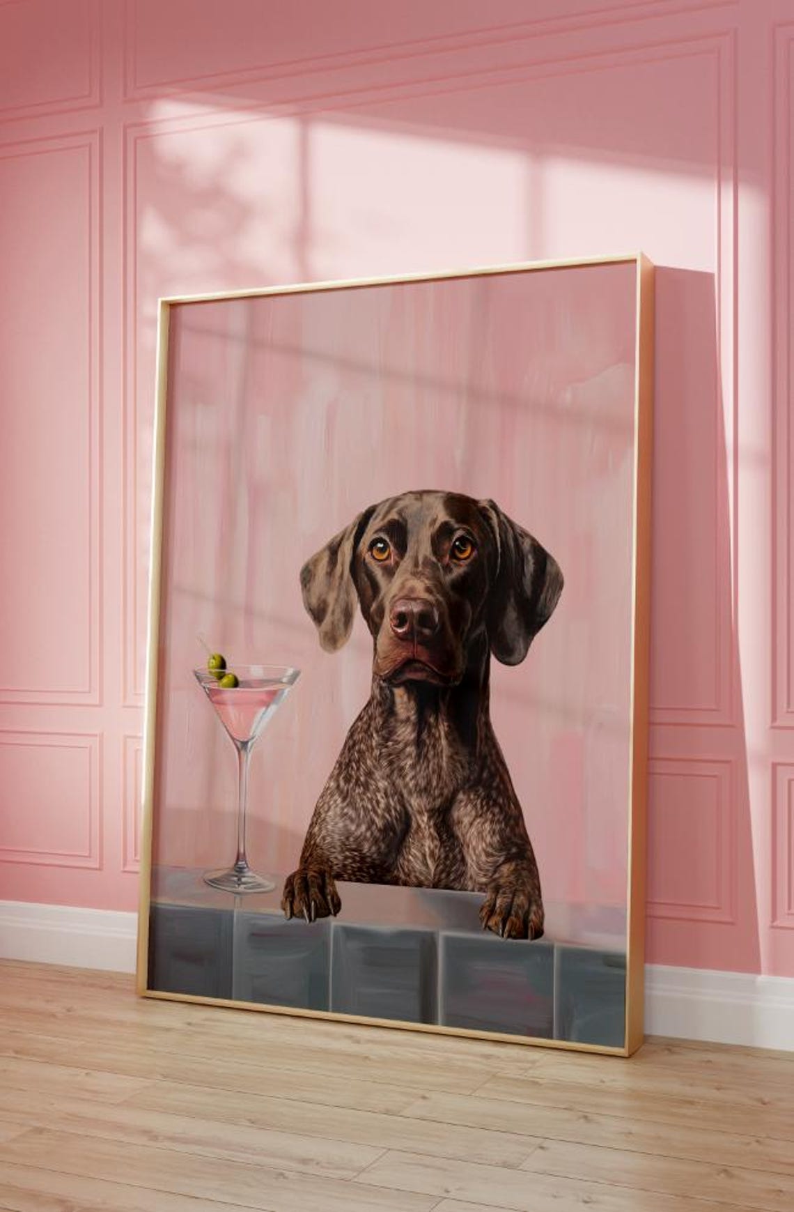 German Shorthaired Pointer Beside Pink Martini Portrait Poster - Image 2