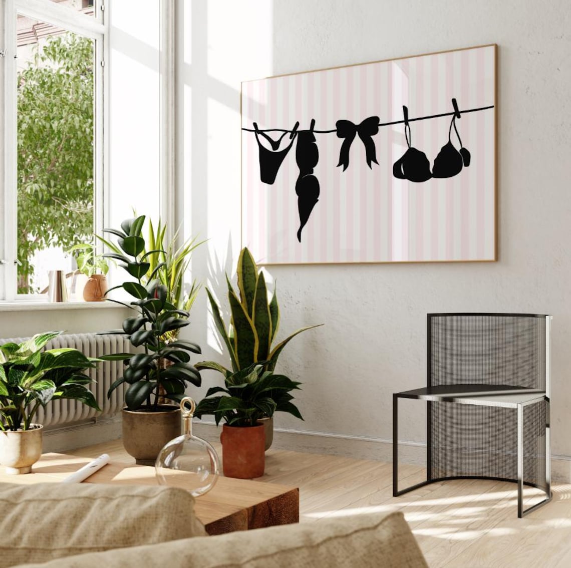 Lingerie Clothesline With Bow Pink Striped Girly Room Poster