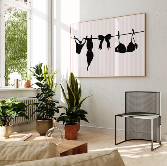 Lingerie Clothesline With Bow Pink Striped Girly Room Poster