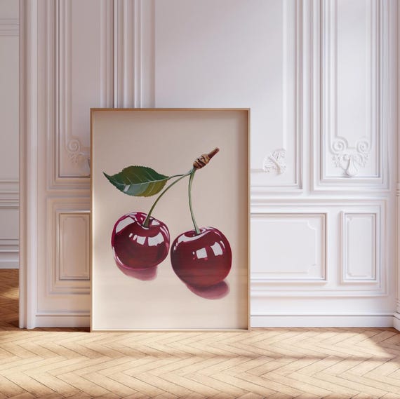Retro Cherry Kitchen Print Vintage Fruit Wall Art