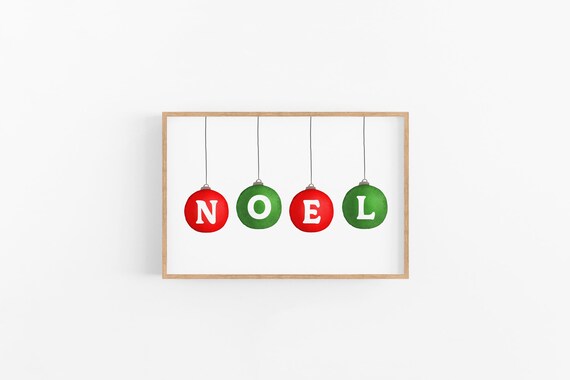 Noel Christmas Baubles Red Green Ornaments Festive Holiday Poster