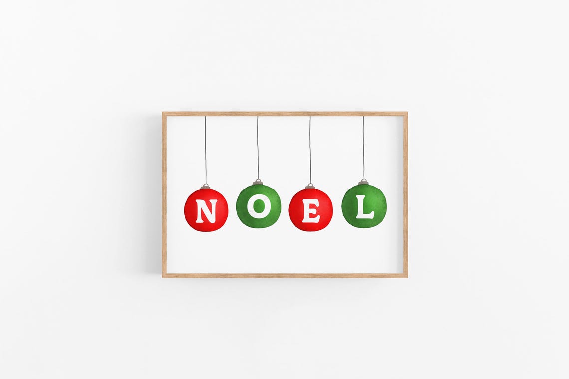 Noel Christmas Baubles Red Green Ornaments Festive Holiday Poster