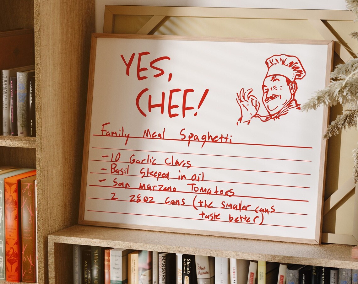 Yes Chef Handwritten Spaghetti Recipe Kitchen Italian Decor Poster