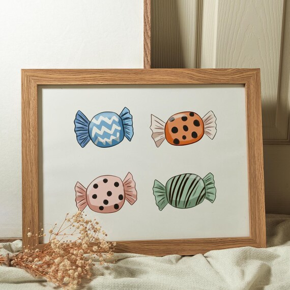 Trick Or Treat Candy Groovy Halloween Decor Cute Halloween Printables Colorful Halloween Prints Quirky Halloween Art
