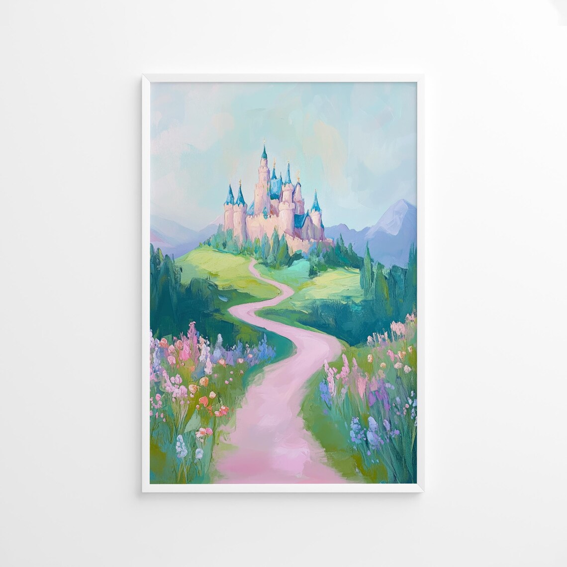 Fairytale Castle Poster, Pastel Fantasy Landscape