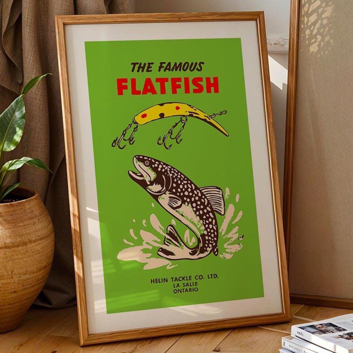 The Famous Flatfish Lure Leaping Trout Vintage Fishing Wall Poster