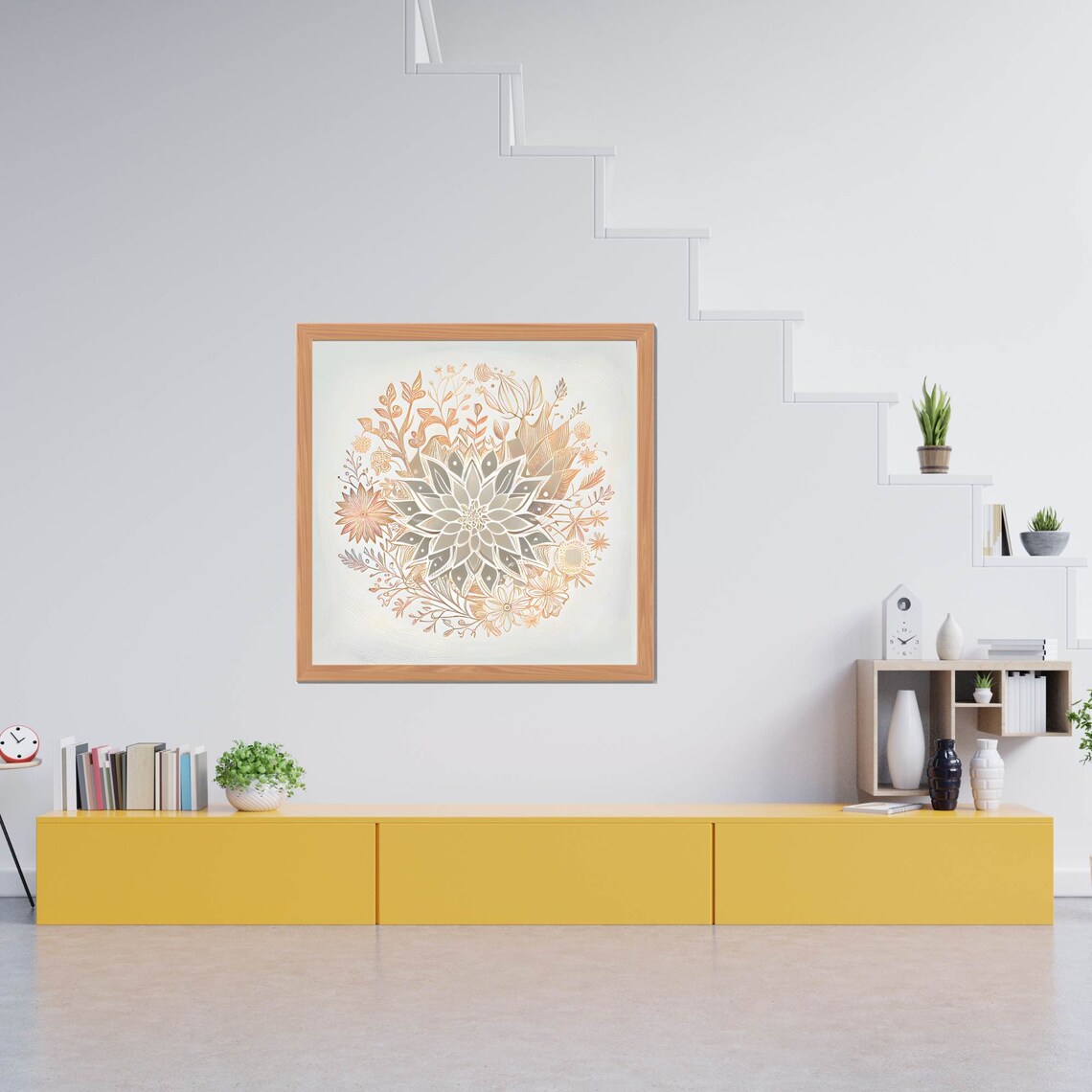 Elegant Gold Floral Mandala Fine Line Art Minimalist White Poster - Image 3