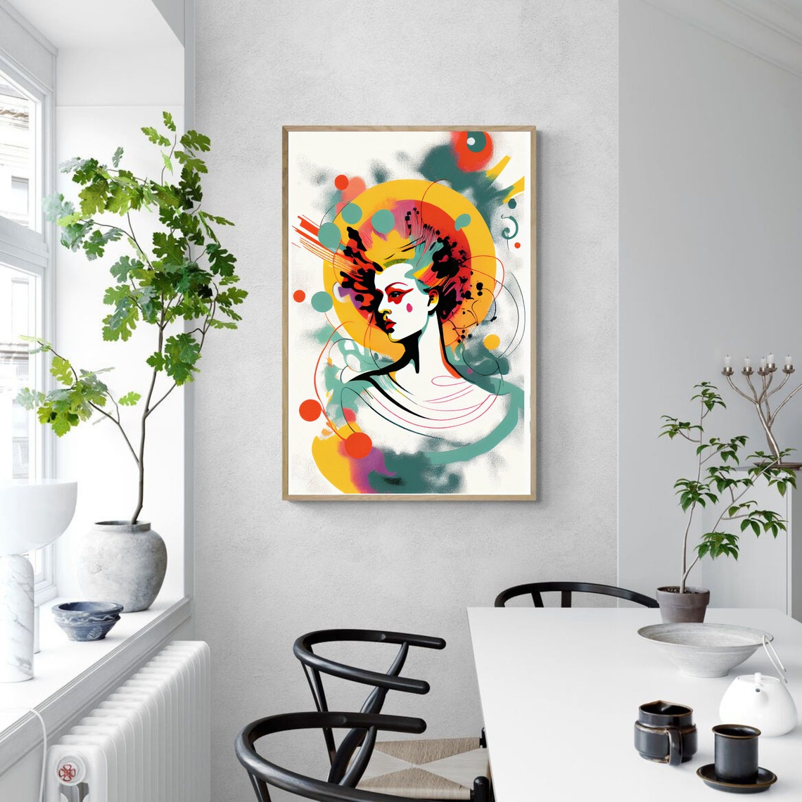 Woman Portrait Bursting from Orange and Teal Pop Art Splash Poster - Image 3