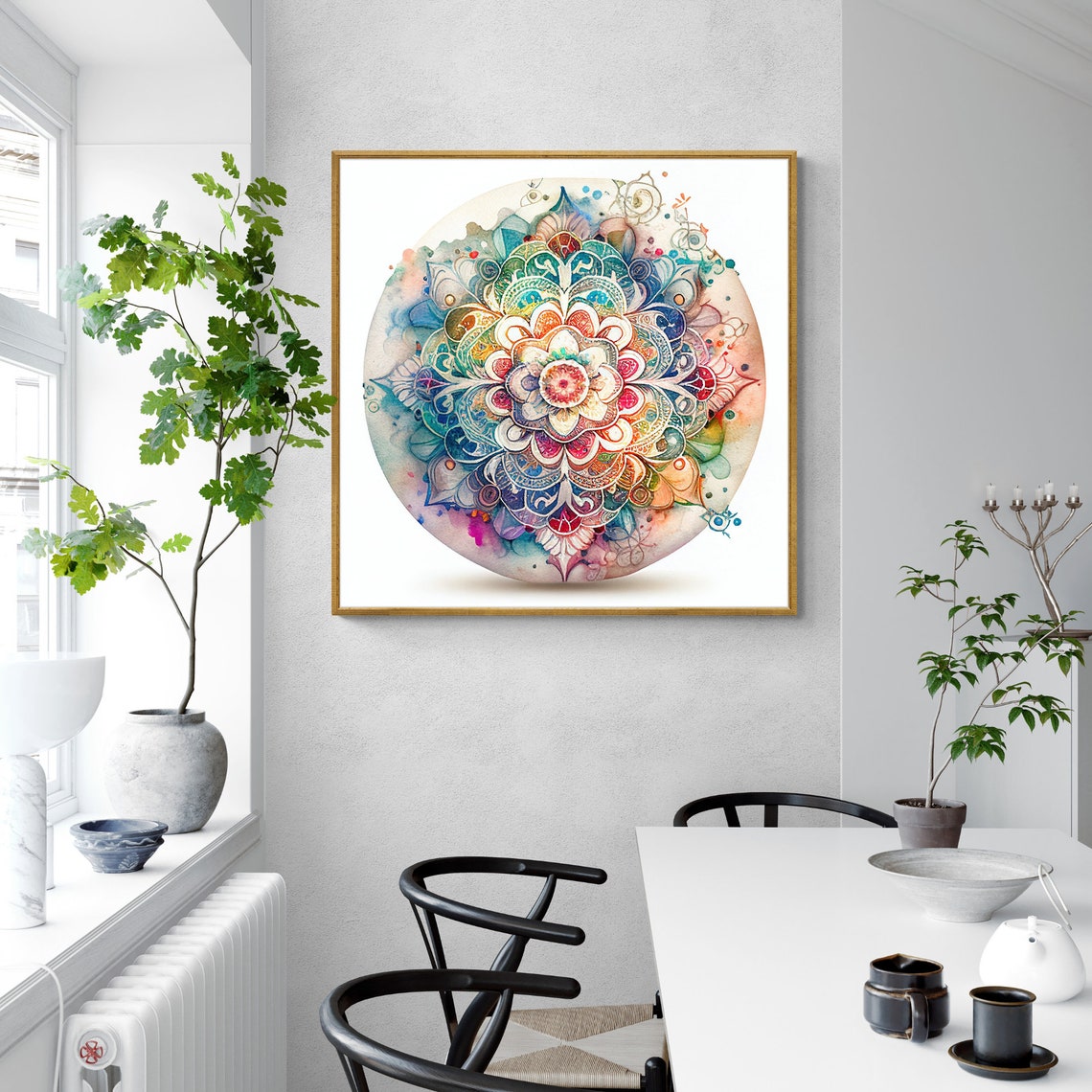 Multicolor Watercolor Flower Mandala Vibrant Circle Joyful Poster - Image 3