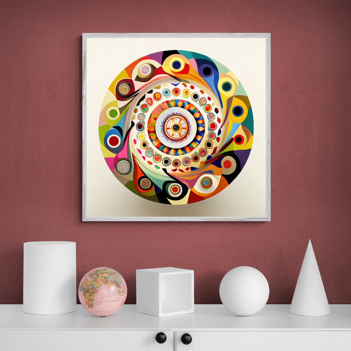 Concentric Circle Mandala Bursting with Bright Boho Colors Poster