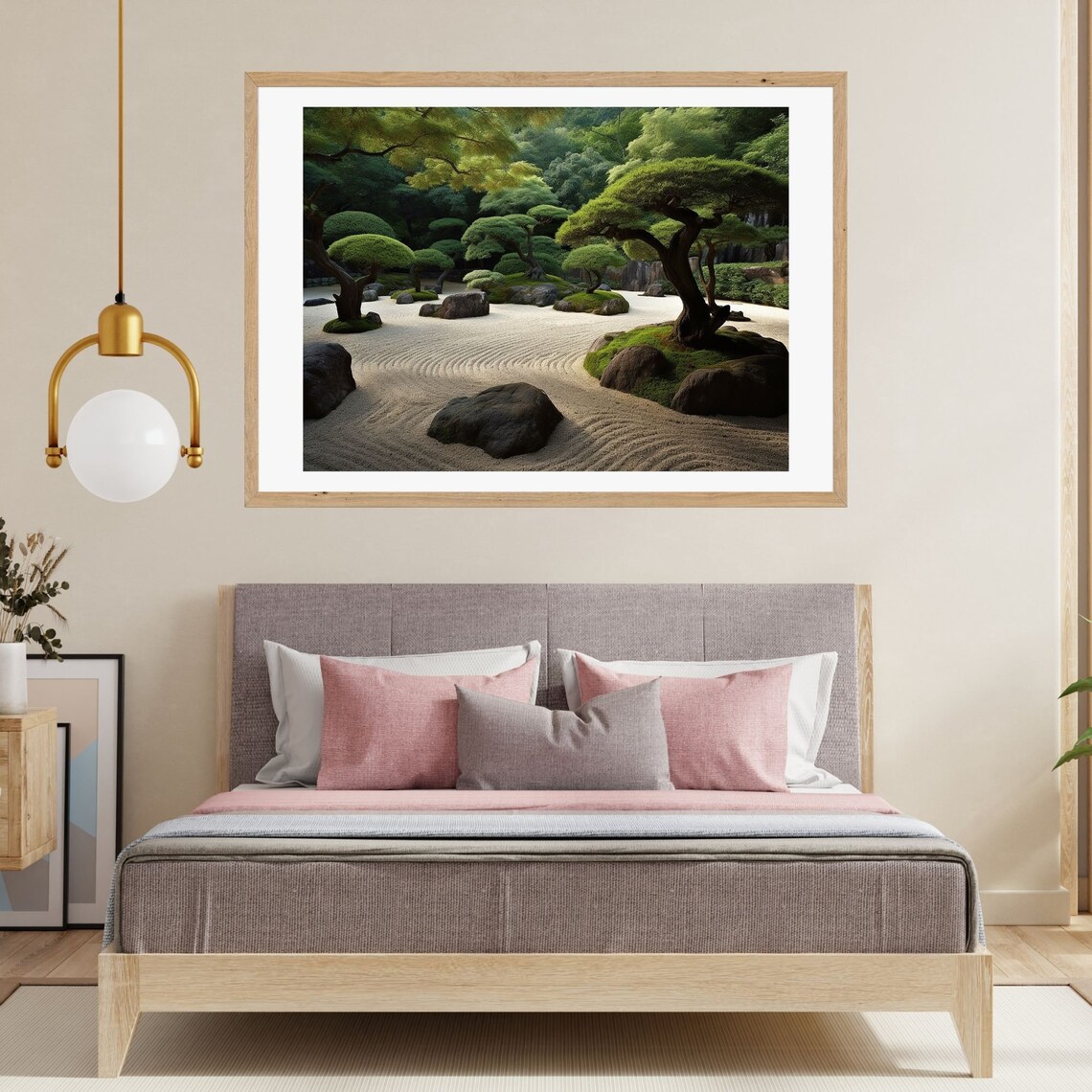 Japanese Zen Rock Garden Raked Sand Bonsai Pines Calm Poster - Image 3