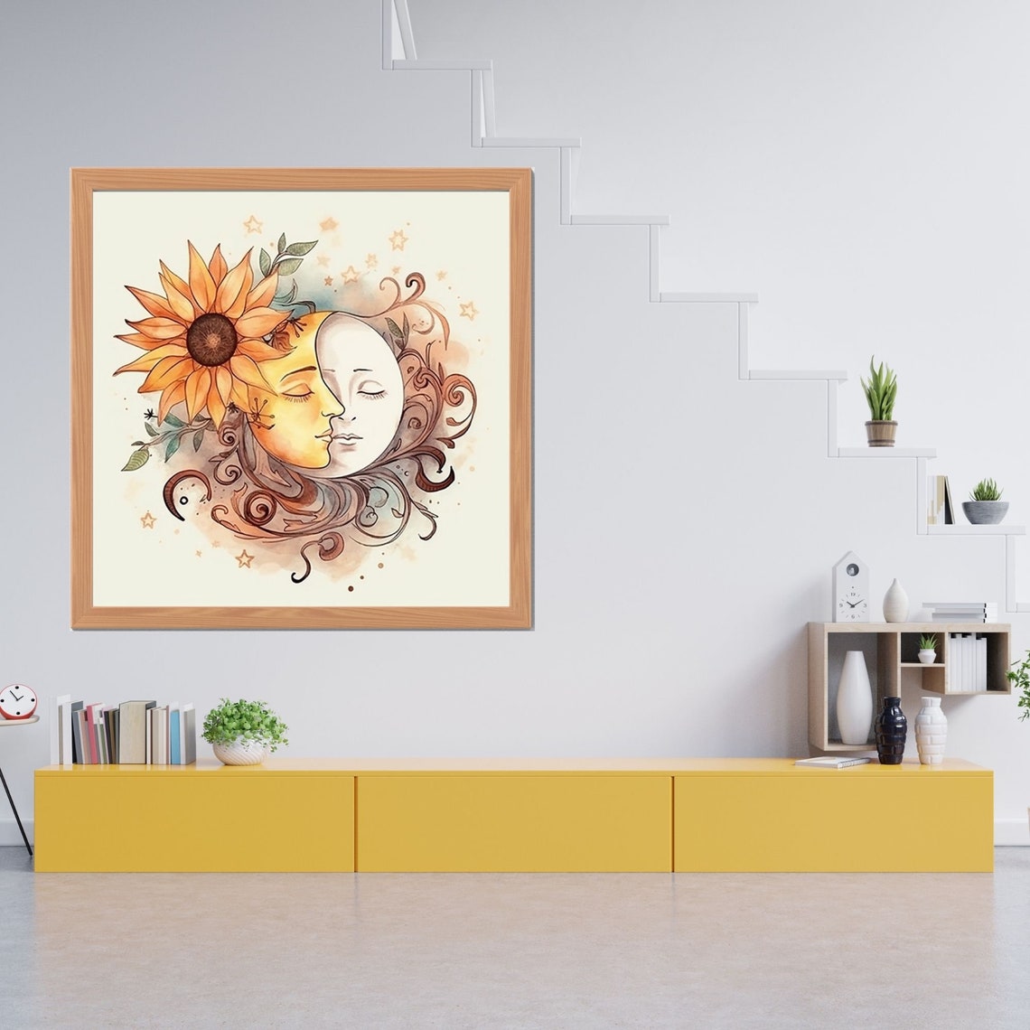 Sun and Moon Celestial Faces Sunflower Vintage Art Nouveau Wall Art - Image 2