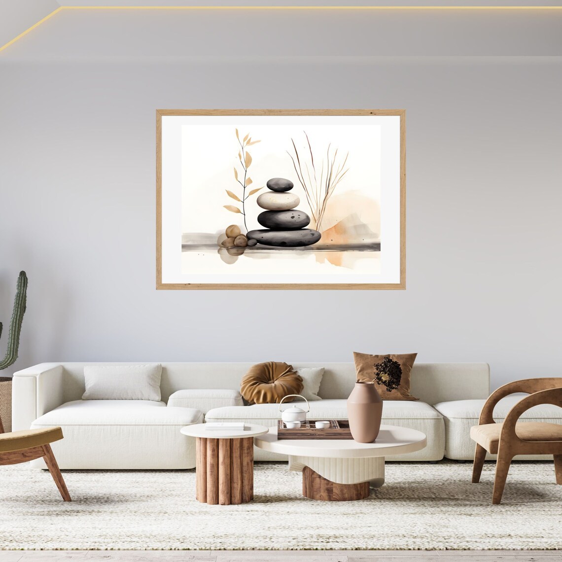 Stacked Zen Stones Cairn Minimalist Watercolor Meditation Wall Art - Image 2