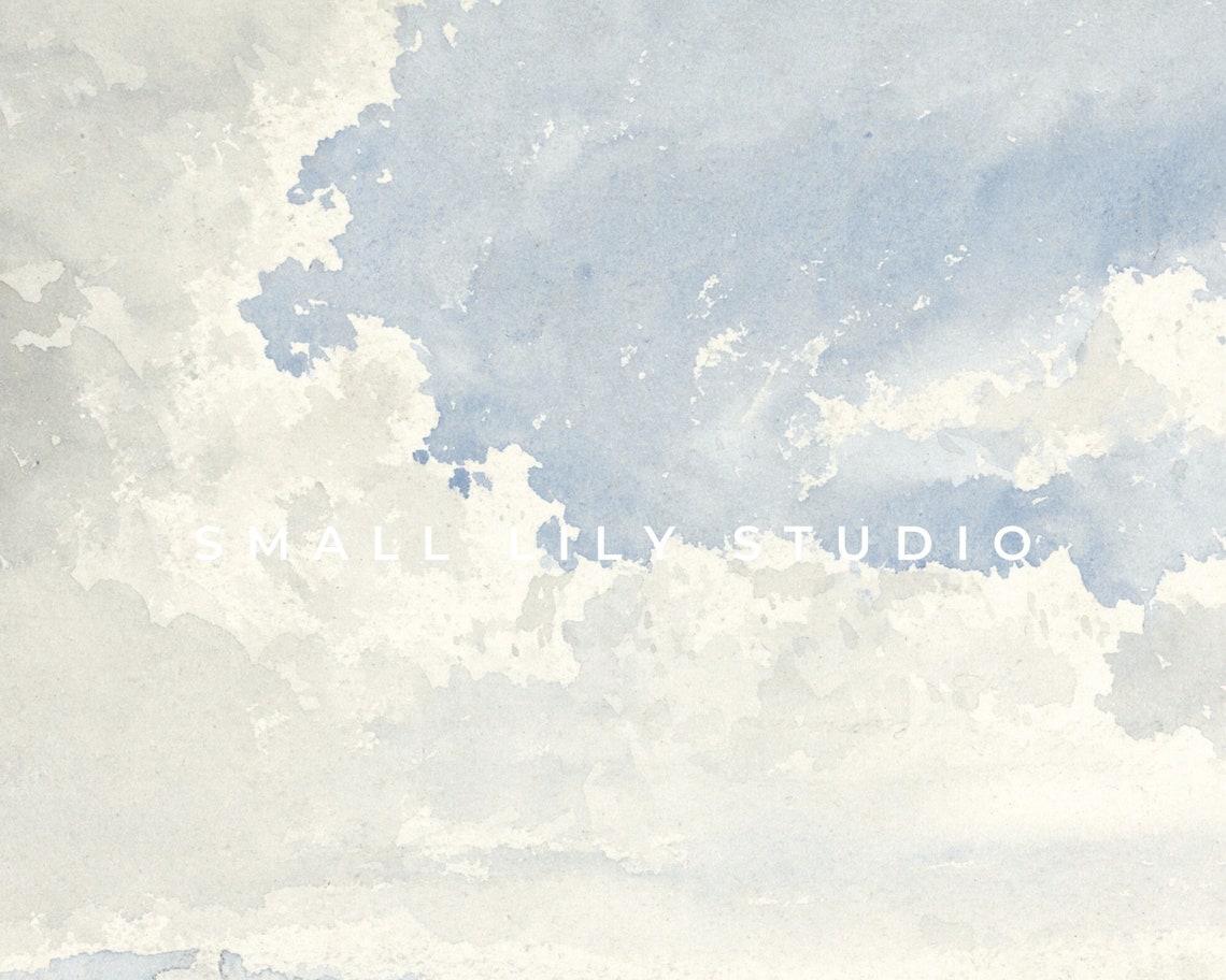 Blue Sky White Clouds Watercolor Minimalist Cloudy Sky Art Print - Image 4