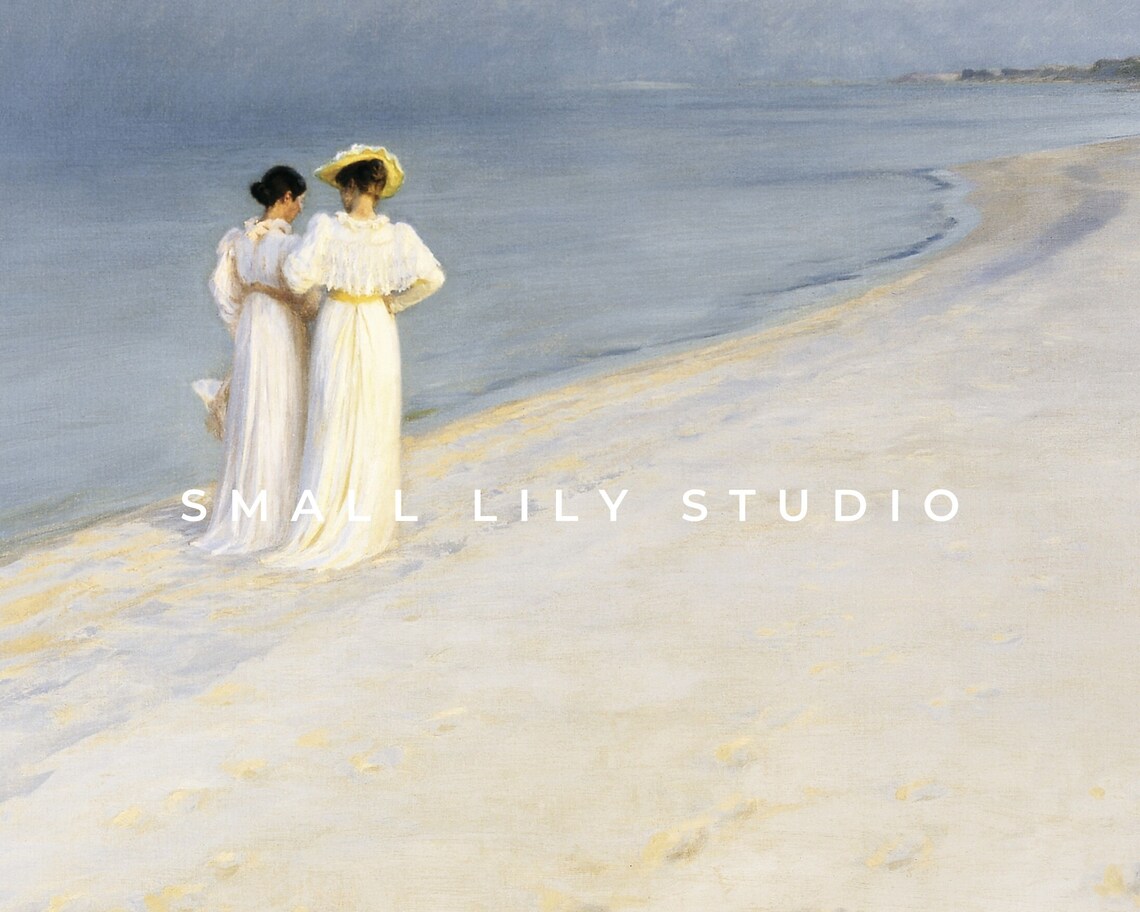 Frame Tv Art Women On Beach Frame Tv Art Neutral Vintage Summer Painting Minimalist Beige Coastal Landscape Tv Art Tv351 - Image 4