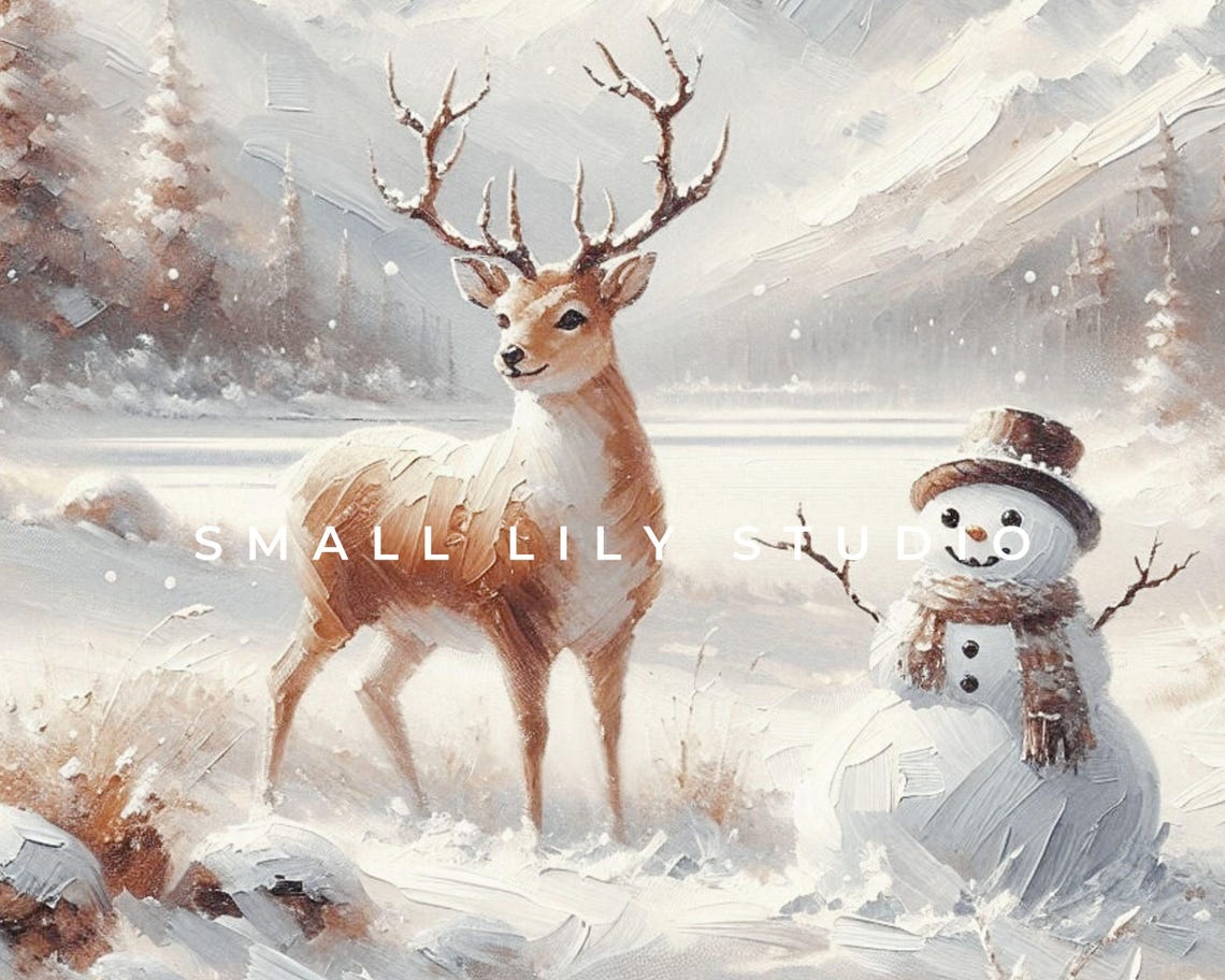 Cute Deer And Snowman Pink Winter Wonderland Kids Christmas Art Print - Image 4