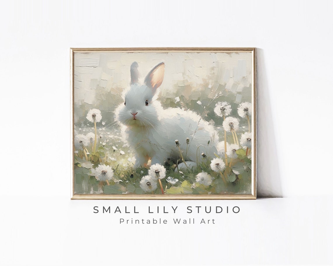 Bunny Print Easter Rabbit Print Cute White Bunny Print For Kids Room Nursery Spring Wall Art P059
