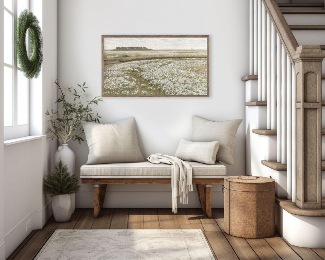 Frame Tv Art Spring Wildflower Field Field Of White Flowers Frame Tv Art Muted Sage Green Farmhouse Vintage Painting Tv013 - Image 3