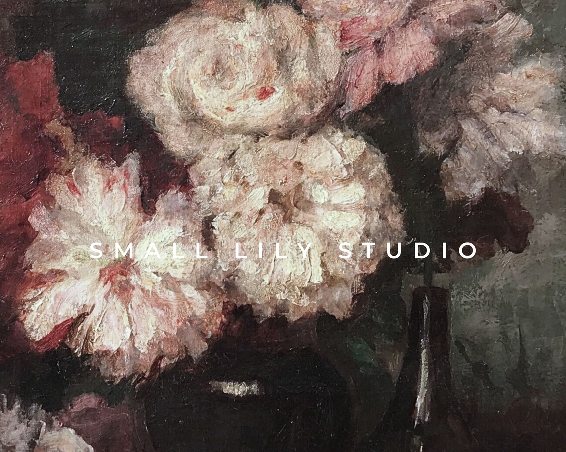 Pink and White Peonies Dark Vintage Oil Painting Floral Art Poster - Image 4