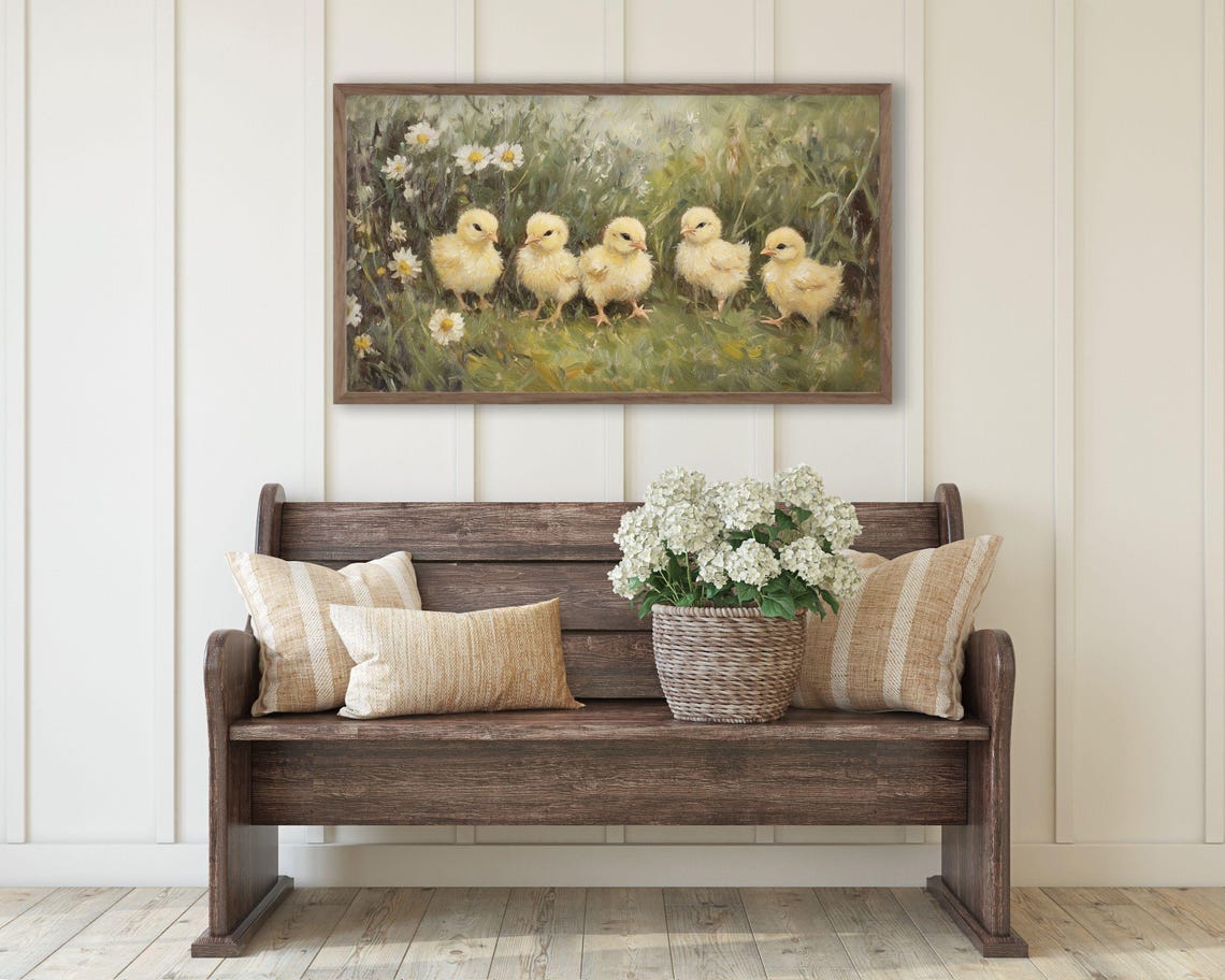 Five Yellow Baby Chicks In Daisy Field Easter Farmhouse Poster - Image 2