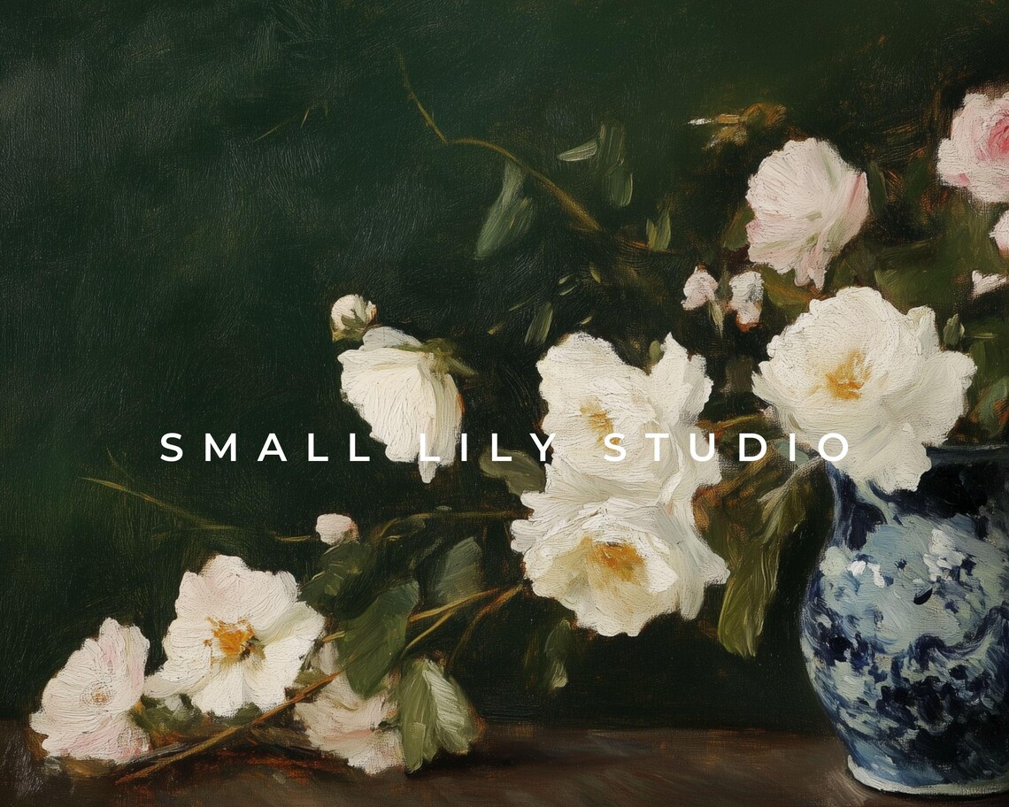 Roses In Blue And White Oriental Vase Vintage Still Life Poster - Image 4