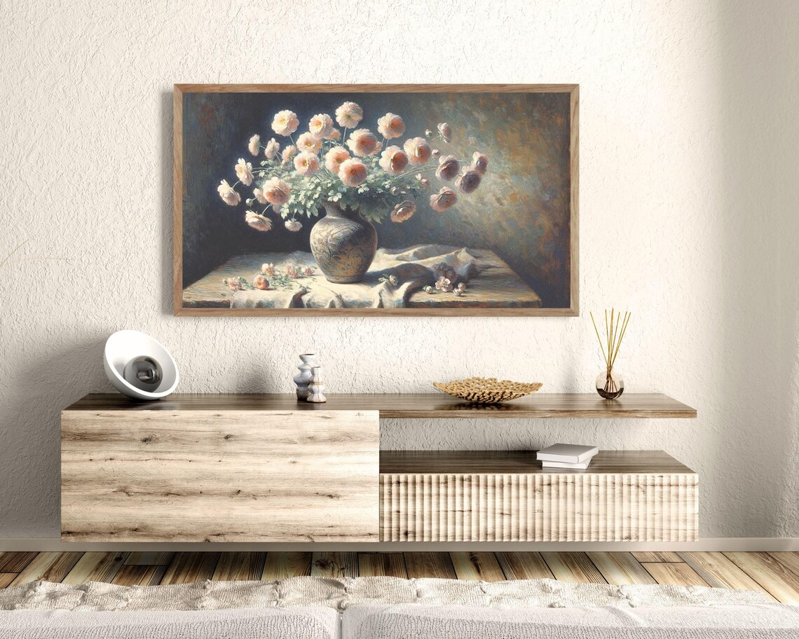 Pink Flowers Still Life, Moody Floral Art Print - Image 3