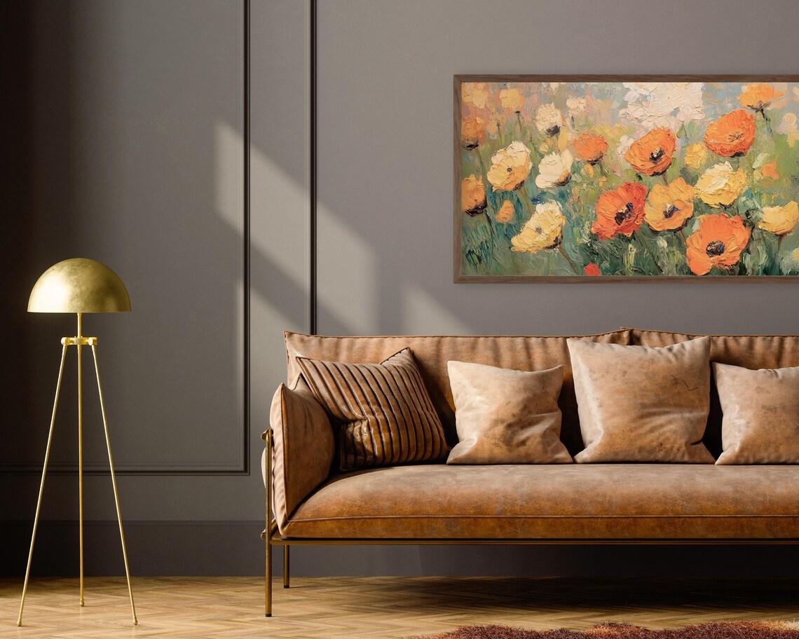 Orange And Yellow Poppies Impasto Textured Floral Painting Poster - Image 2