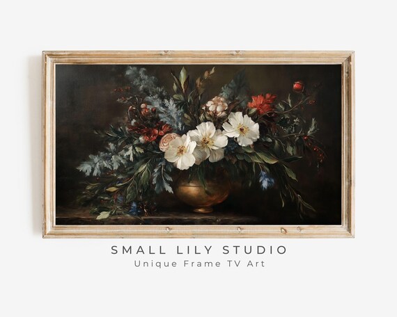 Frame Tv Art Moody Fall Floral Still Life Frame Tv Art Vintage Style Flower Painting Dark Earthy Organic Botanical Decor Tv539