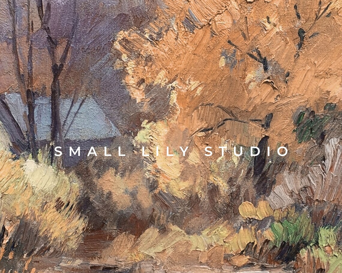 Golden Autumn Trees Along Woodland Stream Vintage Oil Painting Poster - Image 4