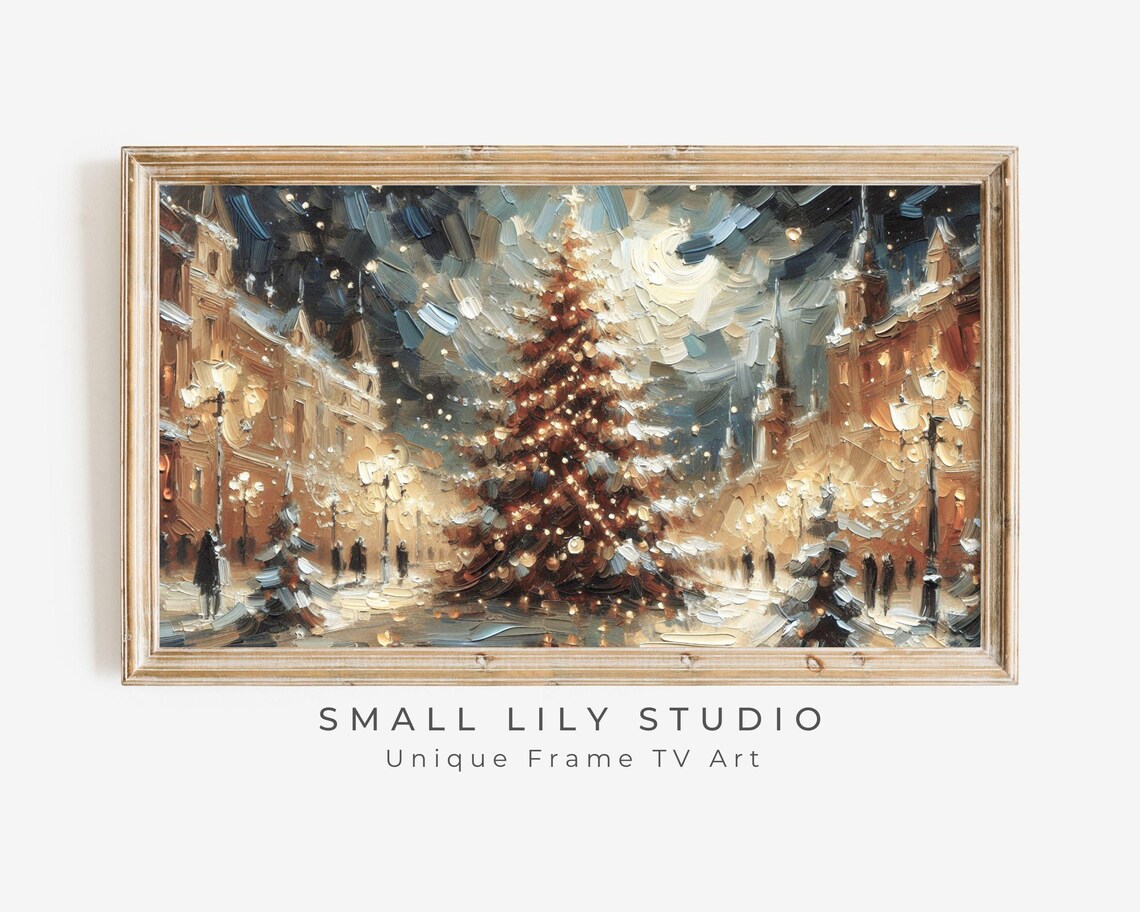 Vintage Christmas Tree In Town Square Art Print