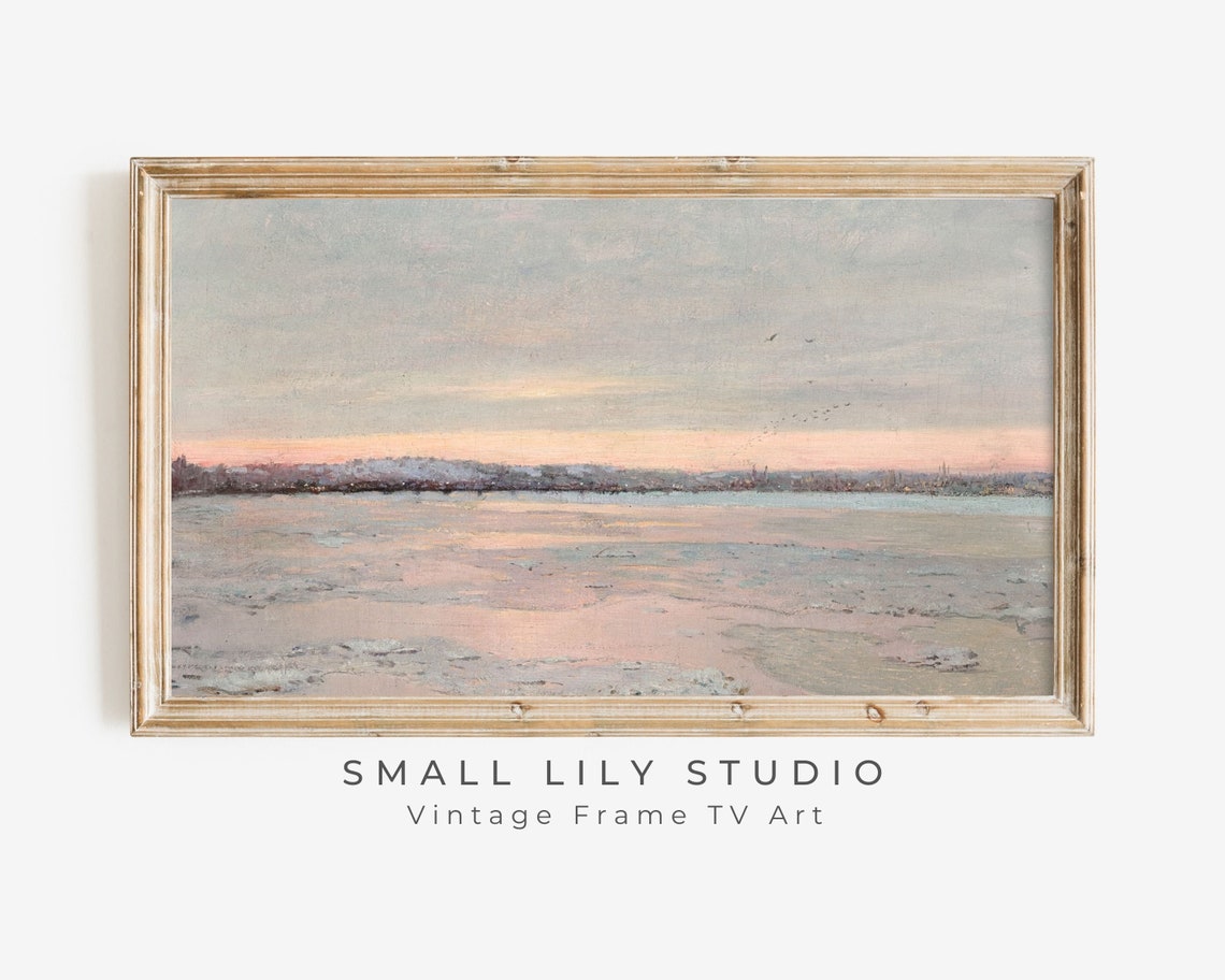 Frame Tv Art Winter Frozen Lake Twilight Winter Dusk Frame Tv Art Pink Frame Tv Art Vintage Painting Snow Ice Minimalist Tv141