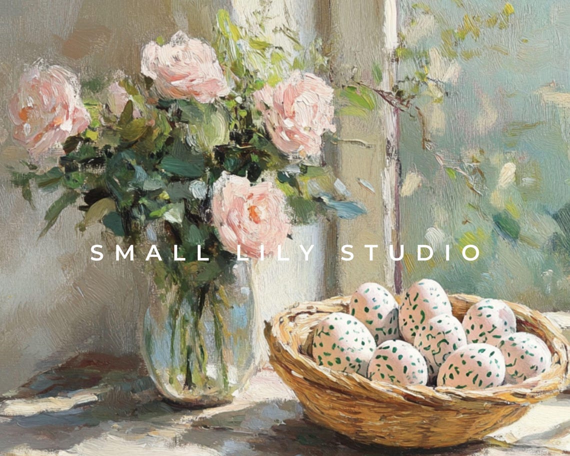 Pink Roses And Easter Eggs On Sunny Windowsill Painting Poster - Image 4