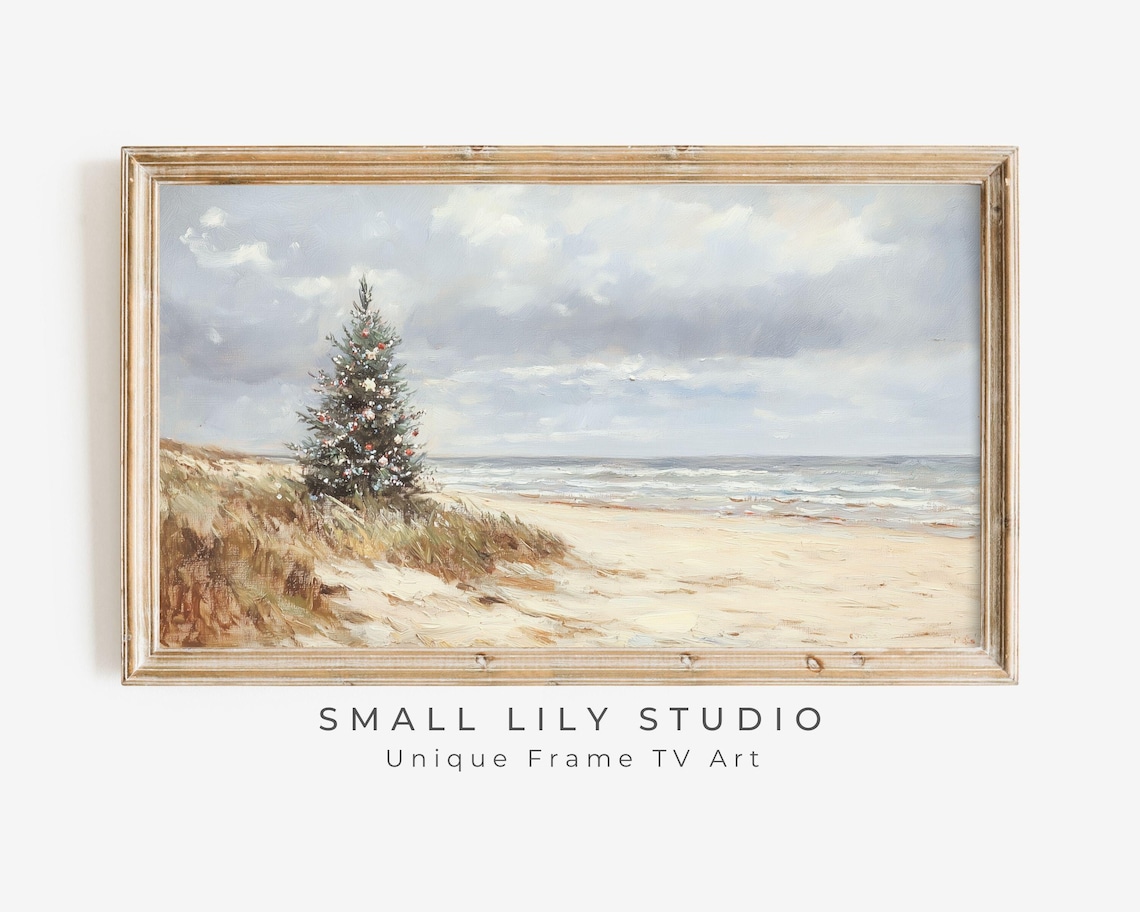 Coastal Christmas Tree Art Print, Neutral Minimalist