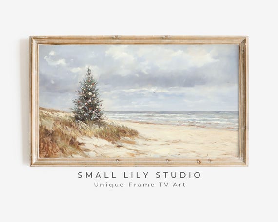 Coastal Christmas Tree Art Print, Neutral Minimalist