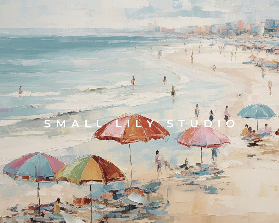 Beach Umbrellas Summer Coastal Painting Art Print - Image 4