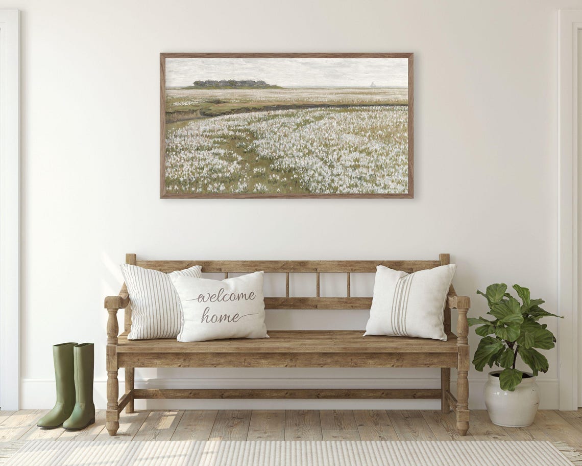 Frame Tv Art Spring Wildflower Field Field Of White Flowers Frame Tv Art Muted Sage Green Farmhouse Vintage Painting Tv013 - Image 2